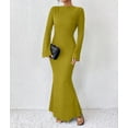 thumbnail image 4 of Women'S Long Sleeve Maxi Dress Ribbed Knit Boat Neck Bodycon Casual Dresses Going Out Outfits Green L, 4 of 9