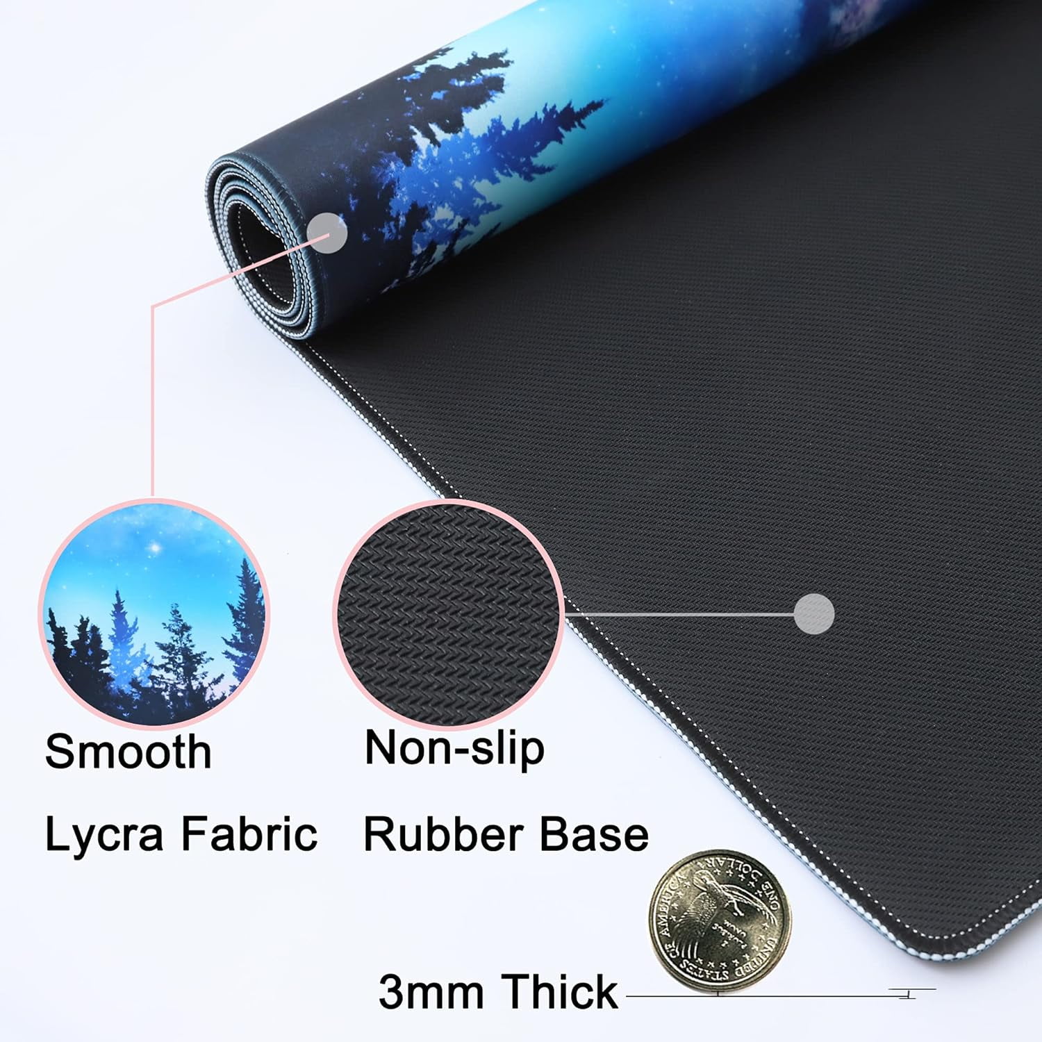 Desk Mat,Large Mouse Pad 35''×15.6''×0.12'' XXL Extended Gaming Mouse Pad Mat with Non-Slip Base Stitched Eges Mousepad for Computer,Office,Keyboard and Laptop - Forest Moon