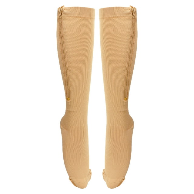 Bas de Compression pour Femmes, Chaussettes de Compression à Fermeture Éclair pour Femmes Aident à la Récupération Musculaire pour Gonflement Douleur Musculaire Couleur Peau, Noir, Gris
