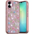 thumbnail image 2 of For Samsung Galaxy A06 Floral Design Embedded Glass Diamond Fancy Fashion Glitter Bling Sparkly Hybrid Rugged TPU Bumper Cover, XPM Phone Case [Rose Gold], 2 of 9