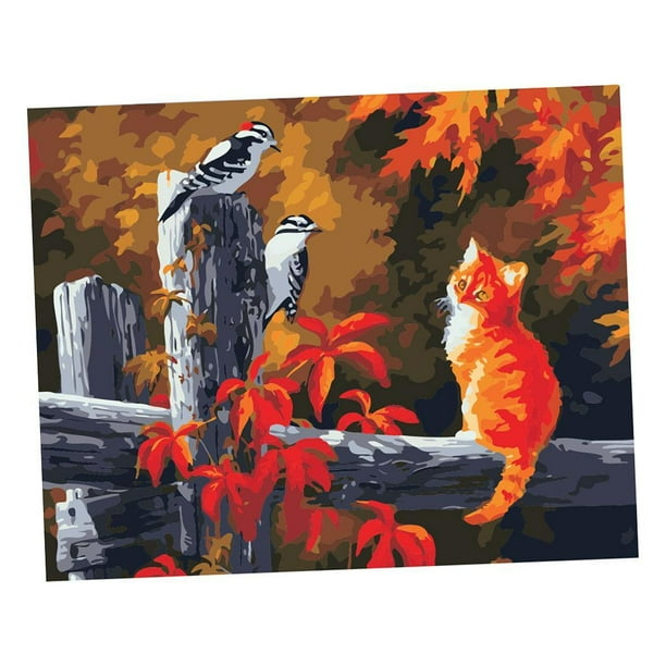 Pintura por números BLESIY Artesanías Decoración para hogar Selección de 15 Patrones Pájaros y gato