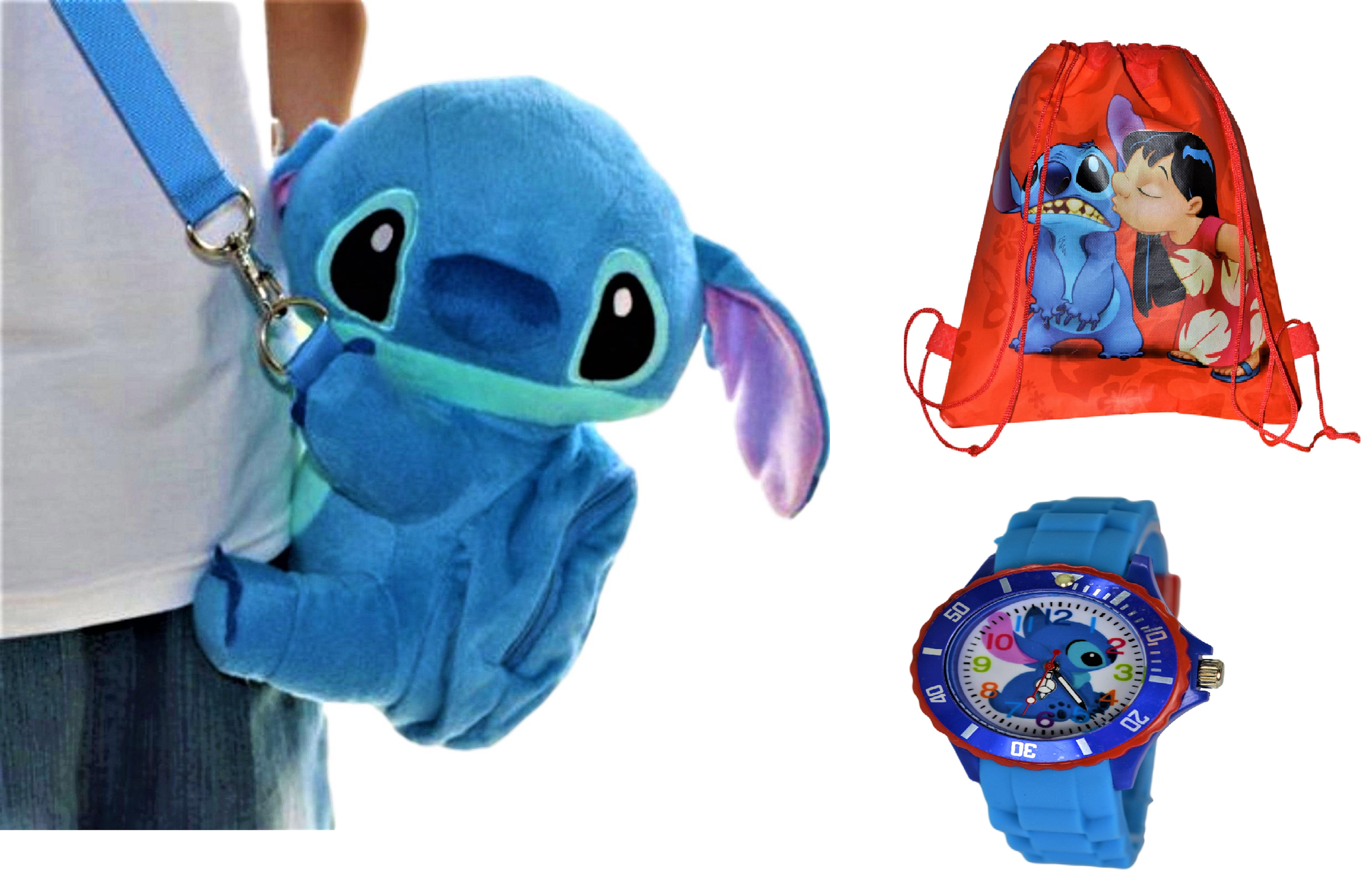 Disney Stitch Gift Set . Soft Plush Crossbody/Shoulder Mini Bag with Small Pocket + Stitch Watch