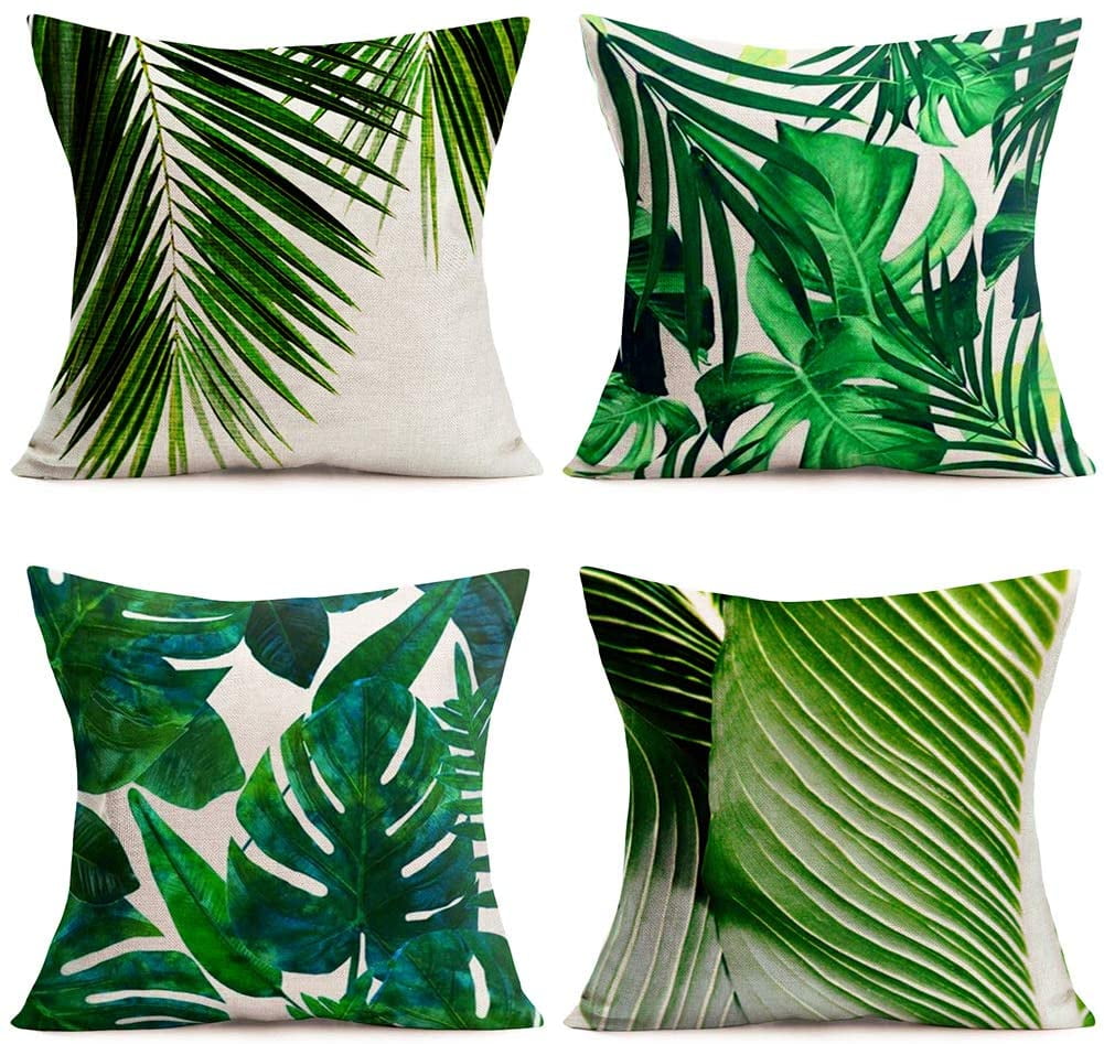 Tropical Banana Green Leaves Linen Cushion Cover Sofa Throw Pillow Case 18"/45cm