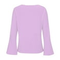 thumbnail image 4 of Yigetop Ruffle Blouse, Fall T Shirts Women Loose Fit Long Sleeve Boat Neck Tops Casual Blouses Print Sleeve Tops Bell Sleeve Top Purple 2XL, 4 of 6