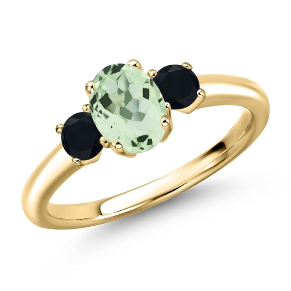 Gem Stone King 10K Yellow Gold Green Prasiolite and Black Onyx Engagement Ring for Women | 1.01 Cttw | Oval 7X5MM | Gemstone Birthstone | Size 9
