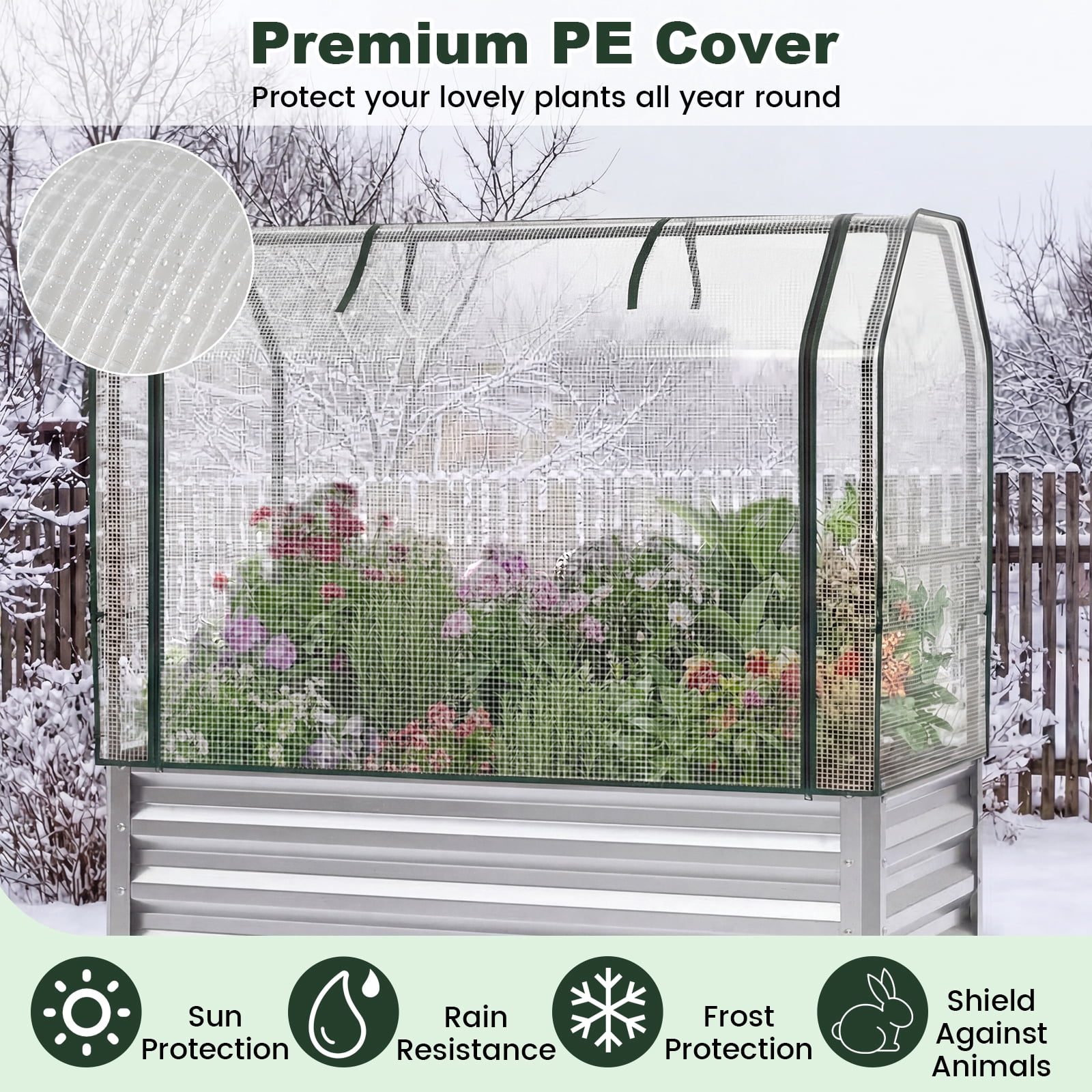 Costway 2 PCS Galvanized Raised Garden Bed with Legs Roll-up Door for Vegetable Flower Herb Silver