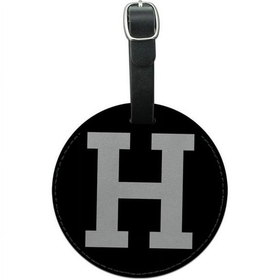 Letter H Initial Black White Round Leather Luggage ID Tag Suitcase Carry-On