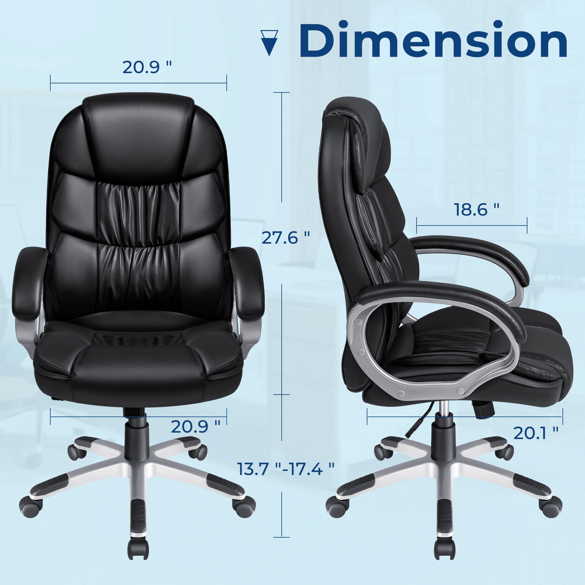 Vineego Office Chair High Back Computer Chair Ergonomic Desk Chair, PU Leather Adjustable Height Modern Executive Swivel Task Chair,Black