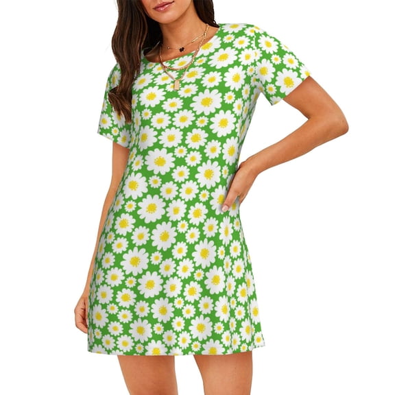 Hirioo Daisies Flowers for Women’s Nightdress Comfortable Short Sleeve Nightwear Casual Sleep Dress