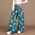 thumbnail image 2 of Women's Casual Fashion Christmas Print Elastic Waist Loose Plush Wide Leg Pants, Comfortable Home and Sleepwear Bottoms for Winter, Warm and Cozy Lounge Pants, Turquoise, XL, 2 of 4