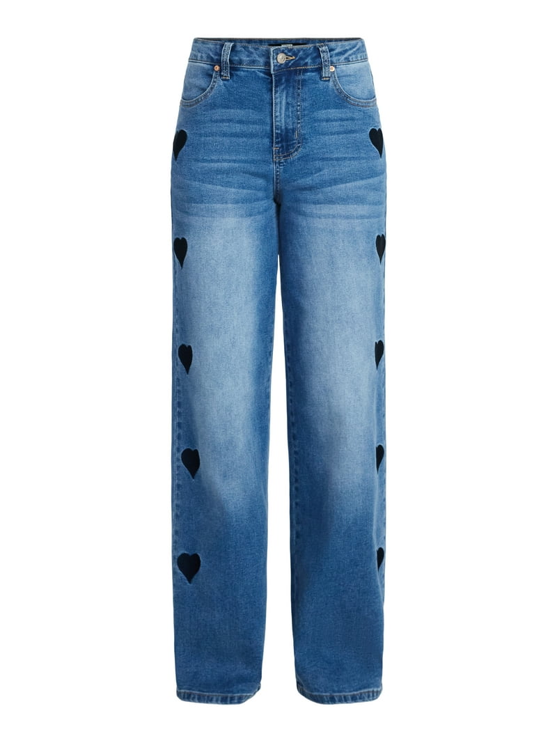 Madden NYC Women's Ultra 90's Jeans with Heart Embroidery, 32