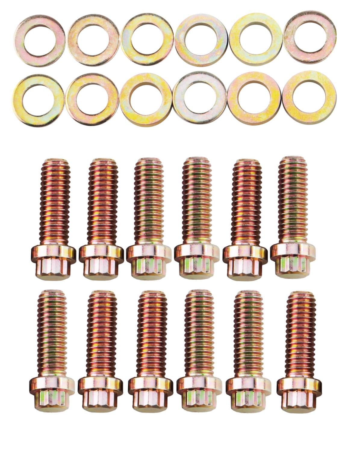 JEGS 83250 12Point Intake Manifold Bolts Gold Zinc Dichromate Fits Small Block