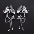 thumbnail image 2 of Pendientes de oreja de hada de elfo sin perforar hechos a mano, pendientes con clip con borlas y cadena de ala con cuentas de perlas de imitación de flores de elfo celta, 2 of 5