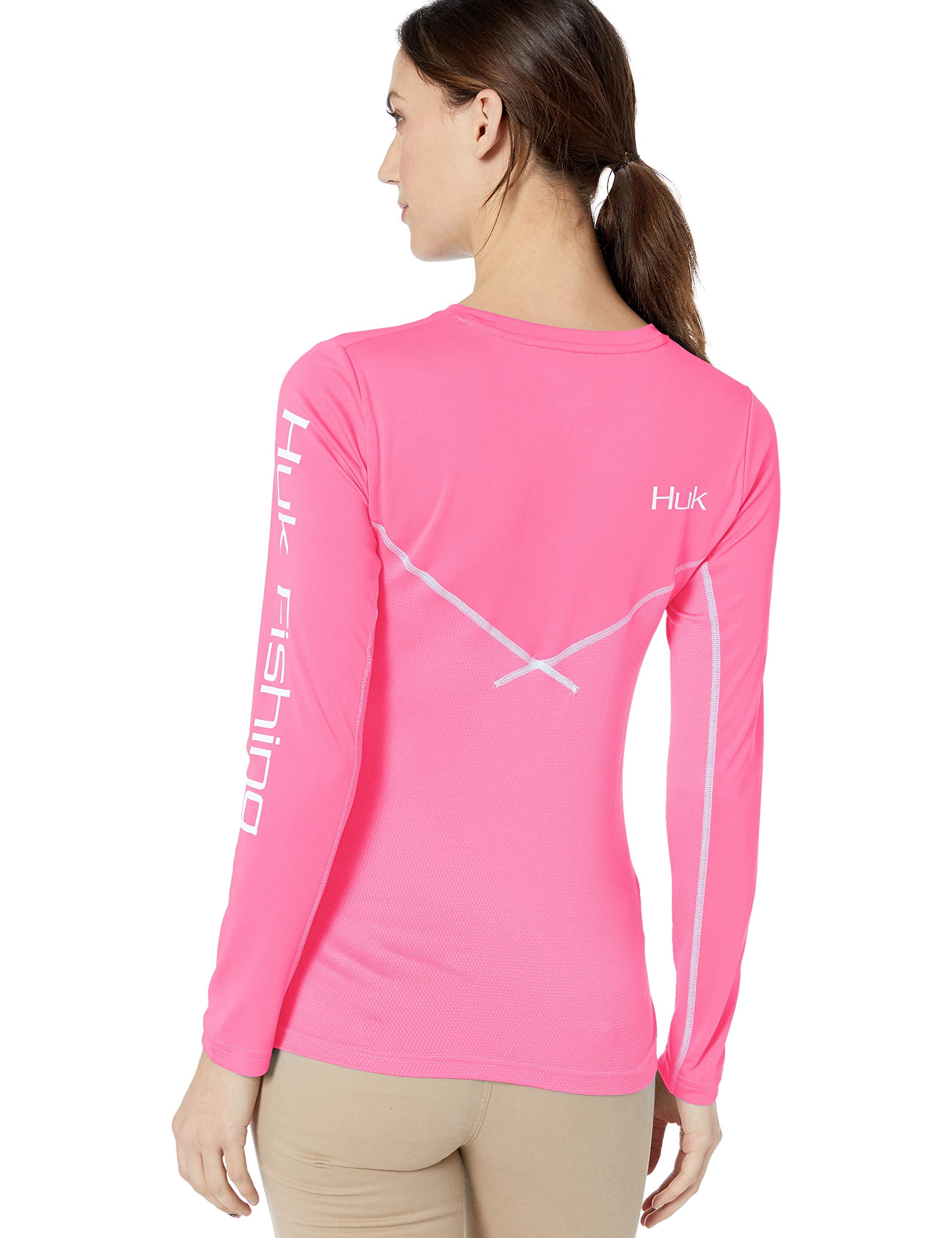 Huk Women's Icon X Long Sleeve Performance Shirt (Hot Pink, Small) 