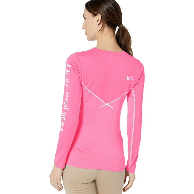 Huk Women's Icon X Long Sleeve Performance Shirt (Hot Pink, X-Large)