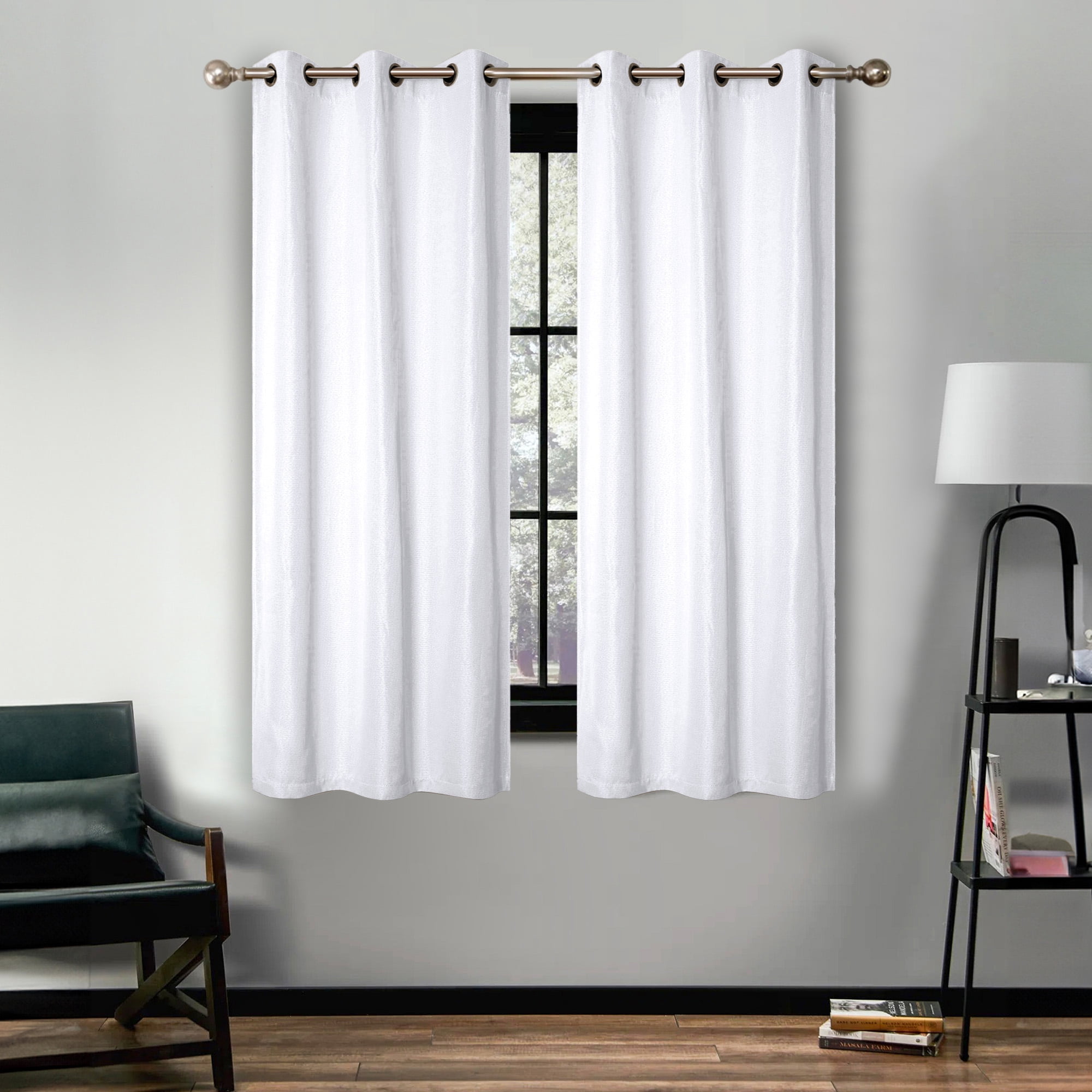 Superior Linen Blackout Curtains Set of 2, Grommet Header Curtain Panel Pair, Snow White, 42"W x 63"L