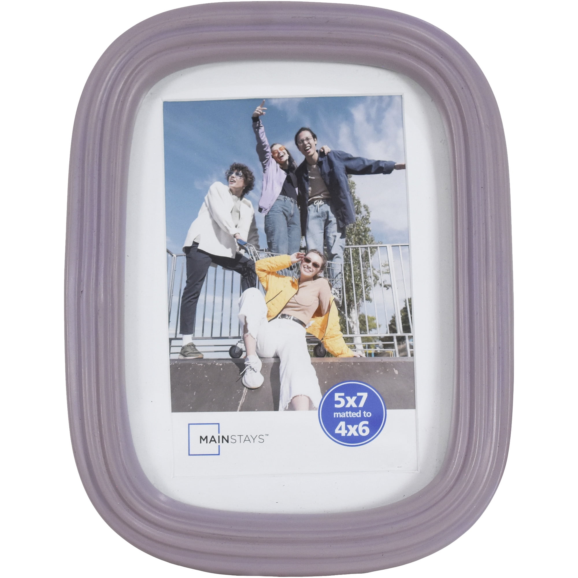 Mainstays Picture Frame, 5 x 7 Matted to 4 x 6, Hazy Purple Ribbed Rounded Corner, Wall or Tabletop