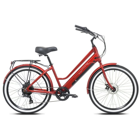 Kent Red 26 In. 350 W Pedal Assist Cruiser Style with Removable 36V 10.4 Ah Lithium-ion Battery, Electric Bicycle