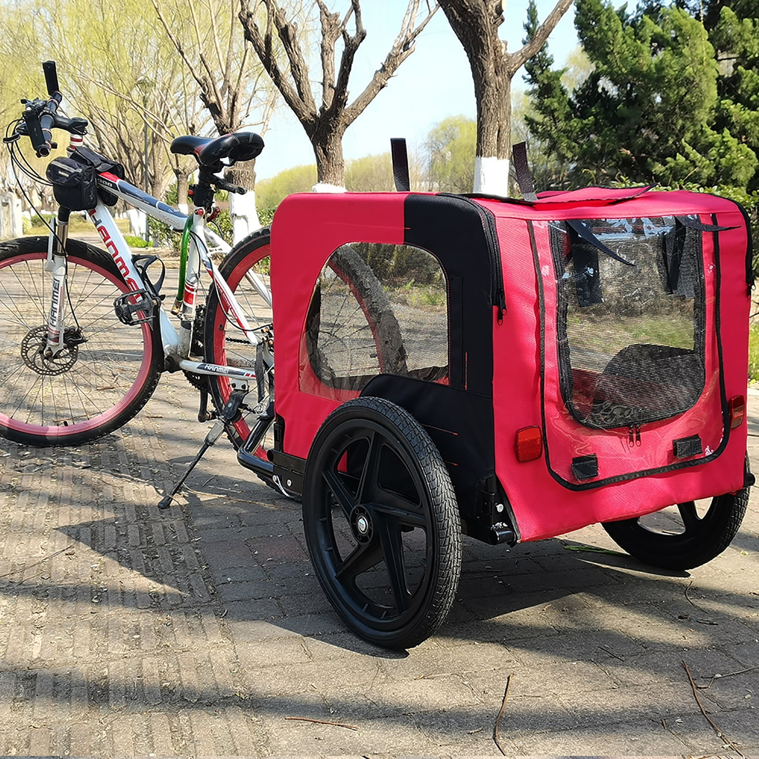 Pefilos 16" Dog Bike Trailer, Pet Stroller Bicycle Carrier w/Hitch, Suspension, Visibility Flag, air wheel Pet Bike Trailer for Dogs 66lb Weight Capacity, Red Pefilos 16" Dog Bike Trailer, Pet Stroller Bicycle Carrier w/Hitch, Suspension, Visibility Flag, air wheel Pet Bike Trailer for Dogs 66lb Weight Capacity, Red
