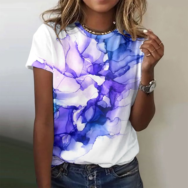 WILLBEST Chandail de Compression pour Femmes Printemps Été Coloré Imprimé Manches Courtes Col Rond T-Shirt Haut