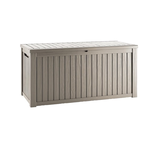IMIKEYA Large Light Brown Garden Storage Box with Waterproof Lid for Patio and Deck