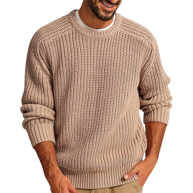 Chandail en Molleton Col Rond Brossé Automne Hiver pour Hommes - Chemise de Base Sans Capuche à Manches Longues, Haut Doux Décontracté pour Superposition