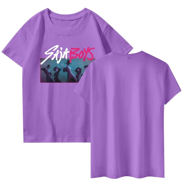 Pop cazadora para niña Demo-n Hunters Round-Neck Printed Anime Trio Poster T Shirt (Purple)