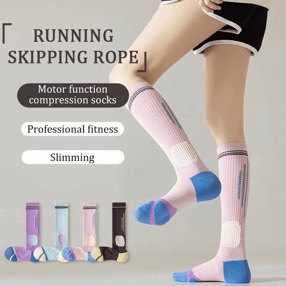YOMYM Compression Socks for Women 4 Pairs, Athletic Cushioned Crew Socks Support Circulation Socks