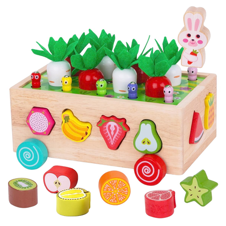Richgv Toddlers Toys Wooden Shape Sorting Toys Set, Montessori Learning Toys for 1 Year Old Boys Girls, Farm Game Educational Toys Gifts for Kids Age 1-6