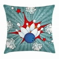 thumbnail image 1 of Bowling Party Decorations Throw Pillow Cushion Cover, Retro Comic Cartoon Style Ball Crash Pop Art Blast Stars Aiming, Decorative Square Accent Pillow Case, 18 X 18 Inches, Multicolor, by Ambesonne, 1 of 2