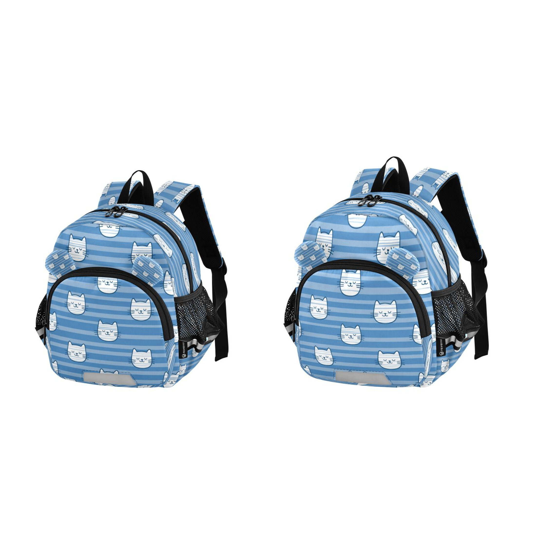 RMDQTR Adorable Ear-Print Backpack with Reflective Strip and Anti-Lost Leash Adjustable Shoulder Straps Mini Travel Backpack Cartoon Cat Face Pattern