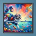 thumbnail image 3 of Pintura de diamante 5D DIY, taladro redondo completo, pez dorado y gato, decoración del hogar, 40x40cm, 3 of 9