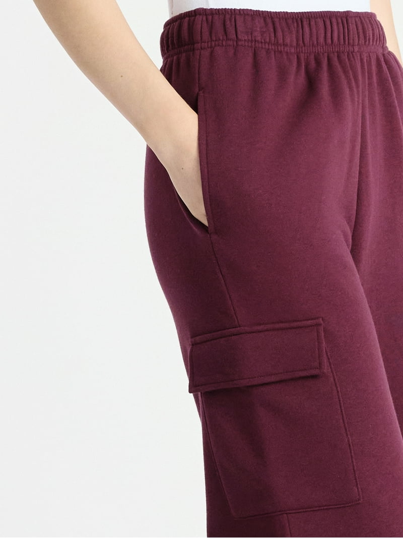 No Boundaries Fleece Cargo Wide-Leg Pants, 30'' Inseam, Women's