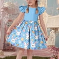 thumbnail image 2 of Girls Easter Dress Flutter Sleeve Bunny Print A-Line Sky Blue Stretch Casual Kids Spring Party Outfit,Size 11-12 T, 2 of 6