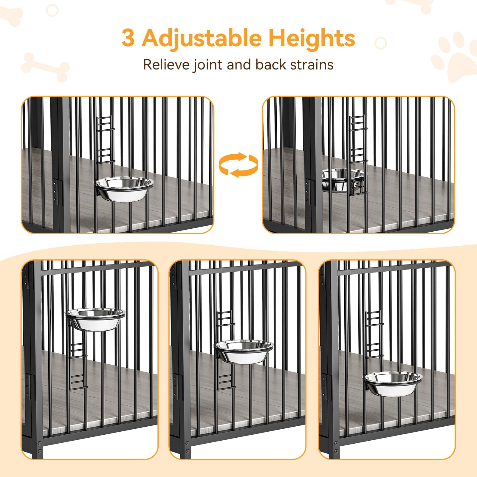 Danolapsi 48" W Large Dog Crate Furniture,with 360° Adjustable Elevated Feeder,Dog Crate with 360° Wheels for Easy Mobility,Heavy Dog Furniture,Indoor Decorative Dog Kennel,Sturdy Metal Construction