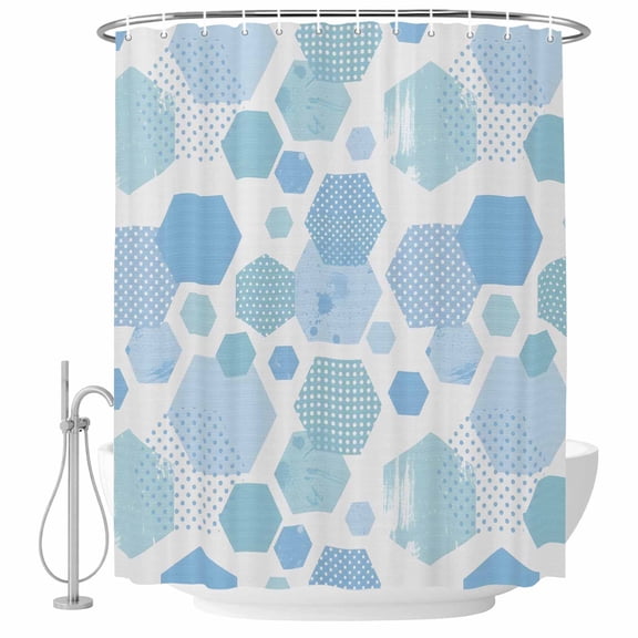 66x72 Inch Shower Curtains for Bathroom, Blue Geometric Polka Dot Fabric Bath Curtain Decor, Modern Gradient Art Waterproof Restroom Curtains Shower Set Accessories with 12 Hooks 66 Inch