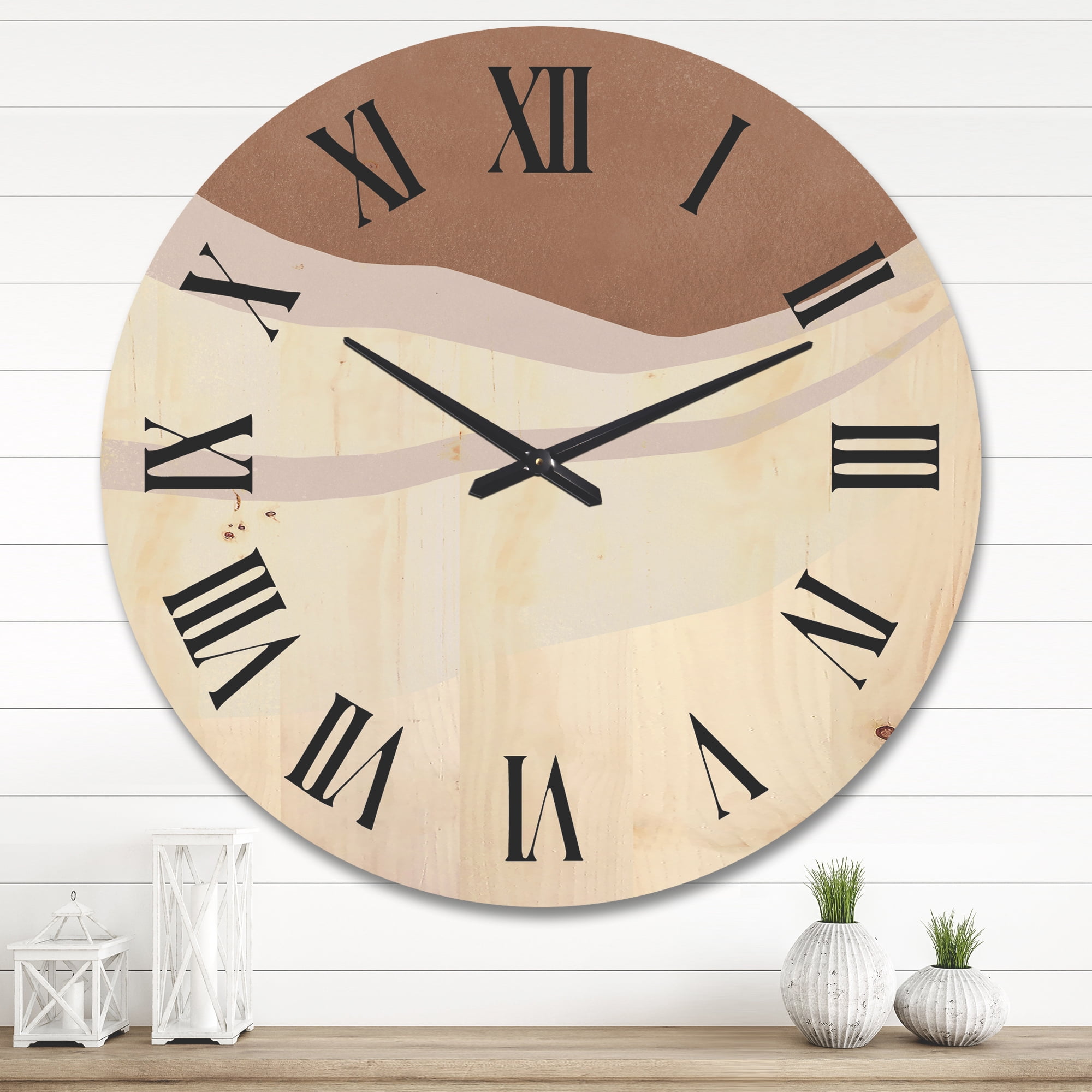 Designart 'Ivory and Terracotta Shapes with Scuff Effect' Modern Wood Wall Clock