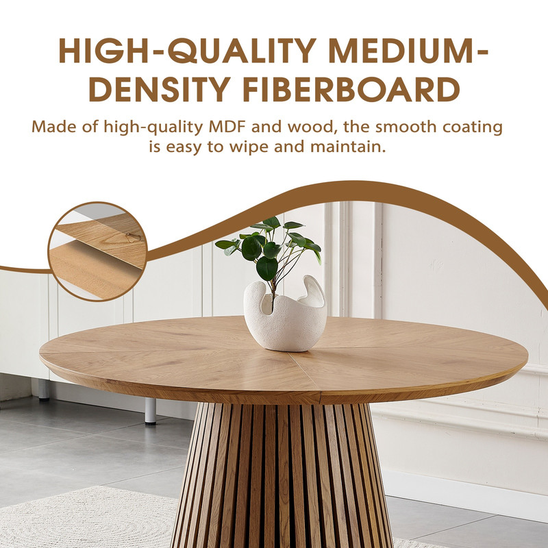 47.24'' Round Wooden Dining Table for 4, Accent Kitchen Dinner Table with Splicing Design Tabletop & Fluted Base