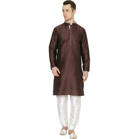 

Royal Kurta Men s Jacquard Silk Loop Button Ganesh Print Kurta Dhoti Set (38 Yellow-White)