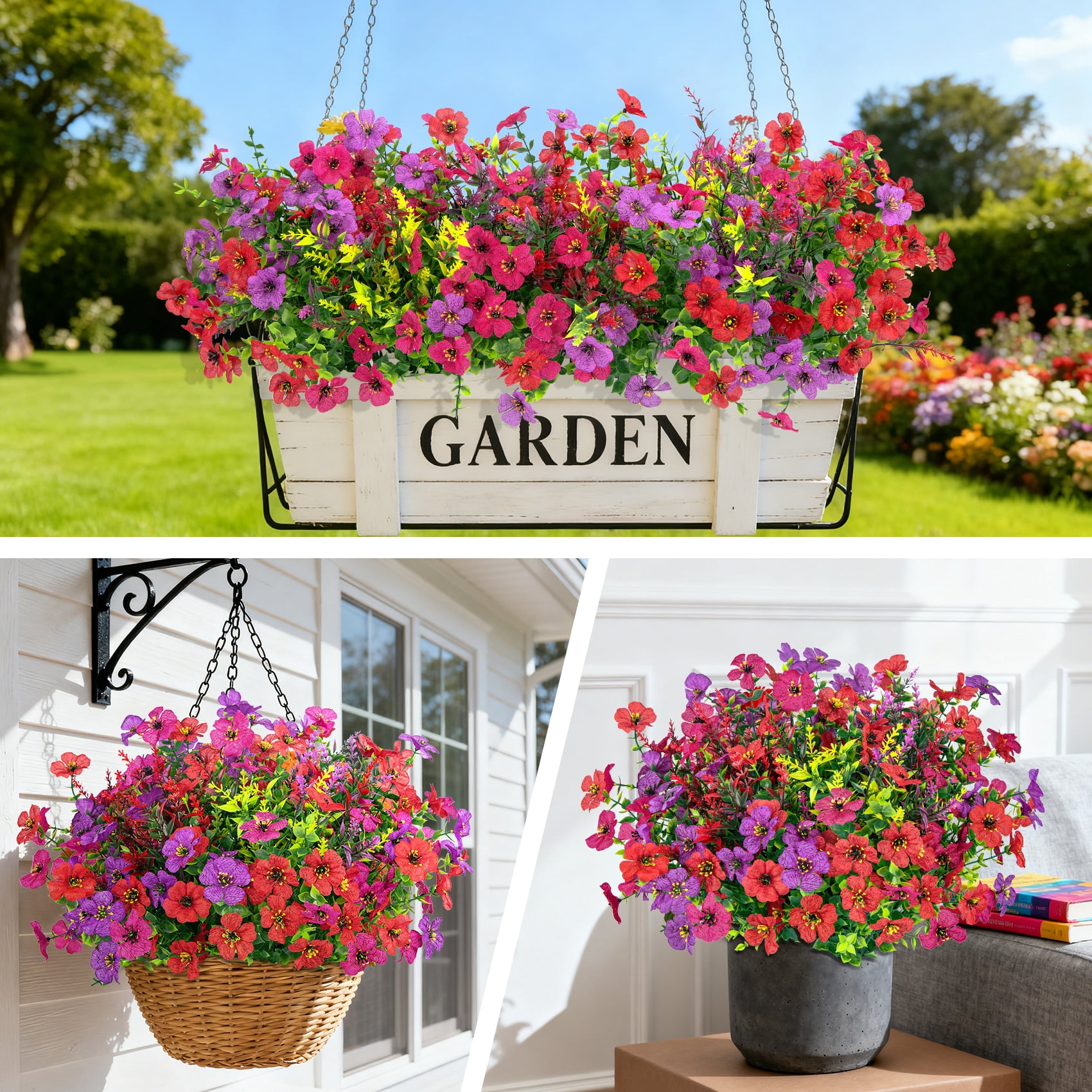 AcerichFad 24 Bundles Artificial Fake Flowers Outdoor, Faux Plants for Home Garden Decor, Multicolor