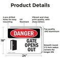 thumbnail image 2 of (2 Pack) Gate Opens Out OSHA Danger Sign 24 Inch X 18 Inch Indoor / Outdoor Rust-Free Aluminum Metal Signs for Workplace, Workshop, and Construction Site, Made in the USA, 2 of 8