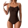 thumbnail image 4 of SDNall Women's Plus Size V-Neck Bikini Swimsuit, Sleeveless Solid Push Up Padded Swimwear with Ruched Tummy Control, 4 of 6