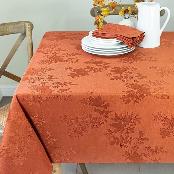 Tablecloth, Countryside Leaves Damask Fabric Tablecloth, Fall, Harvest & Thanksgiving Table Cloth (Rust/Burnt Orange, 60" x 104" Rectangular)