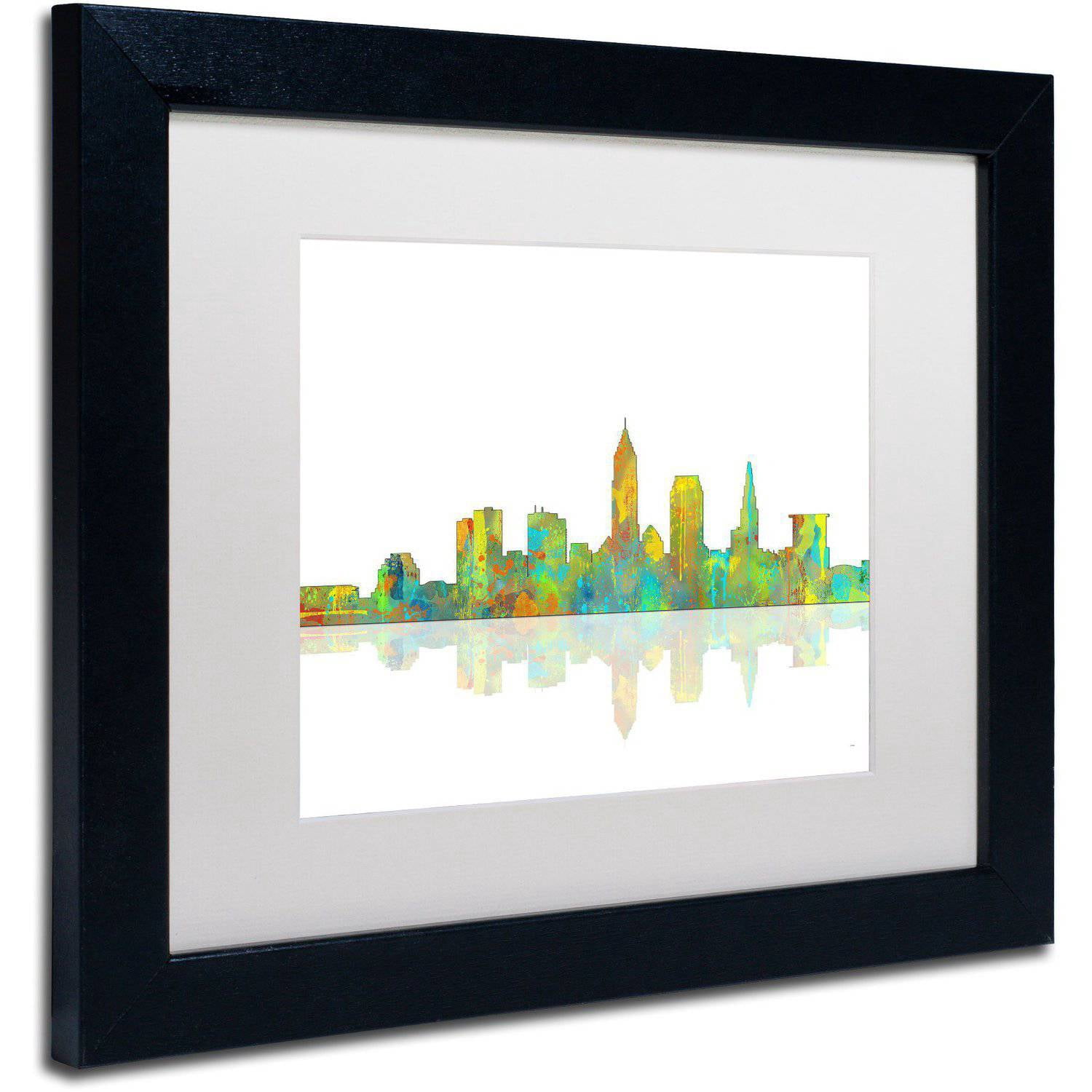 Trademark Fine Art "Cleveland Ohio Skyline" Canvas Art by Marlene Watson White Matte, Black Frame