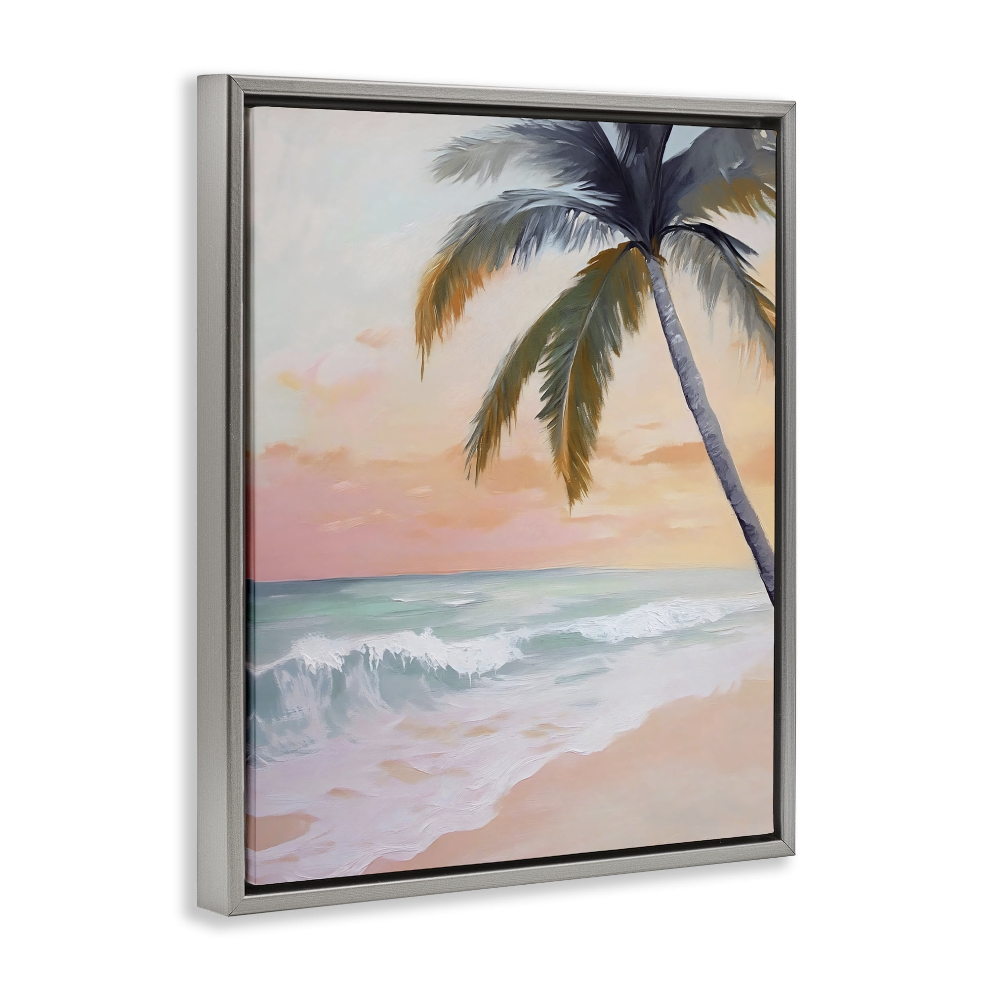 Stupell Industries Tranquil Sunset & Beach Palm Gray Framed Floater Canvas Wall Art, design by Creative Studio