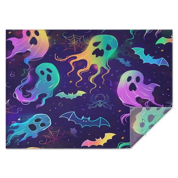 Rectangle Table Clothes Happy Halloween Ghost Bat Table Cloth,Pattern Washable Table Covers for Picnic Gathering Halloween Fall Thanksgiving Christmas