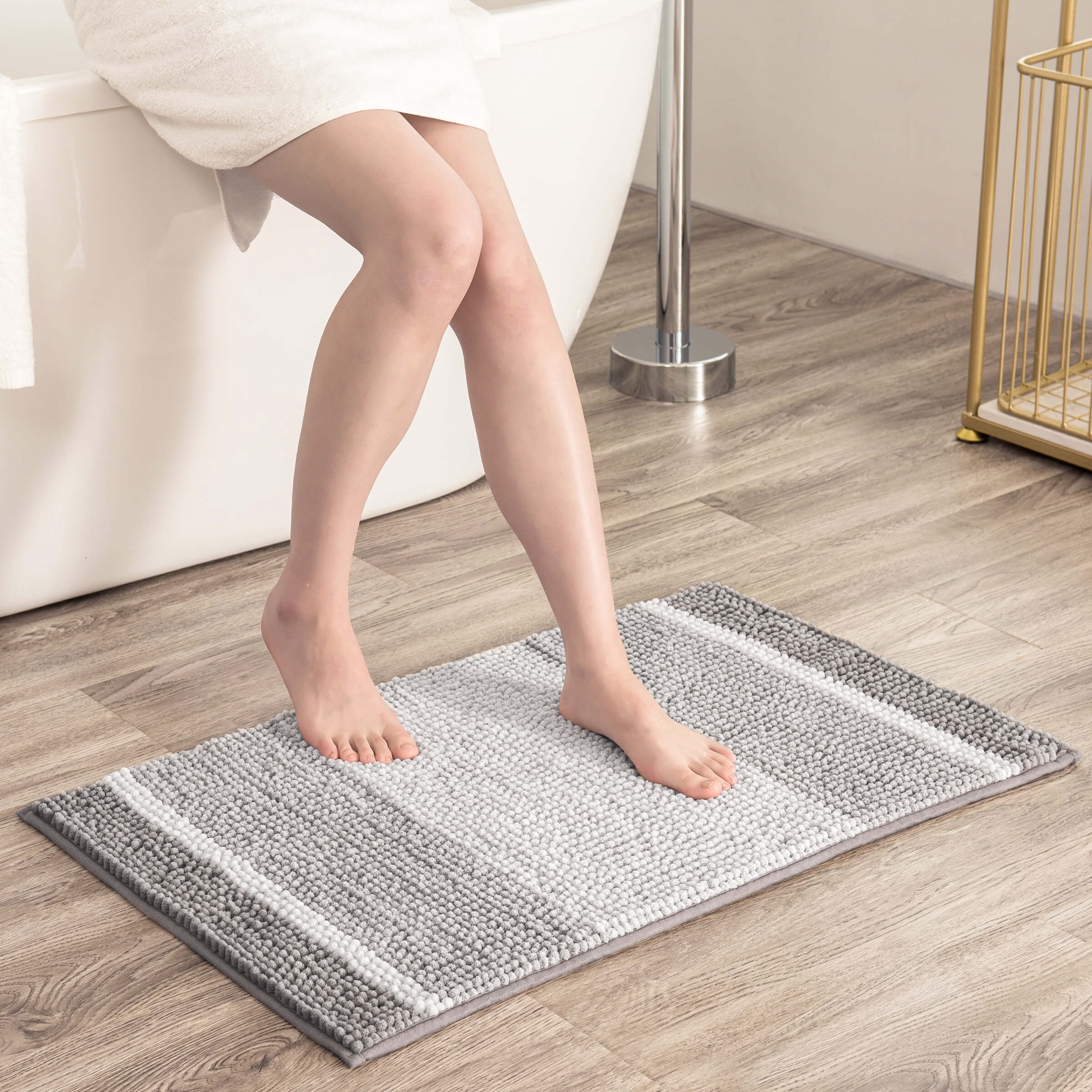 Subrtex Bathroom Rugs Chenille Plush Bath Mat Water Absorbent ,20"x32", Taupe Brown