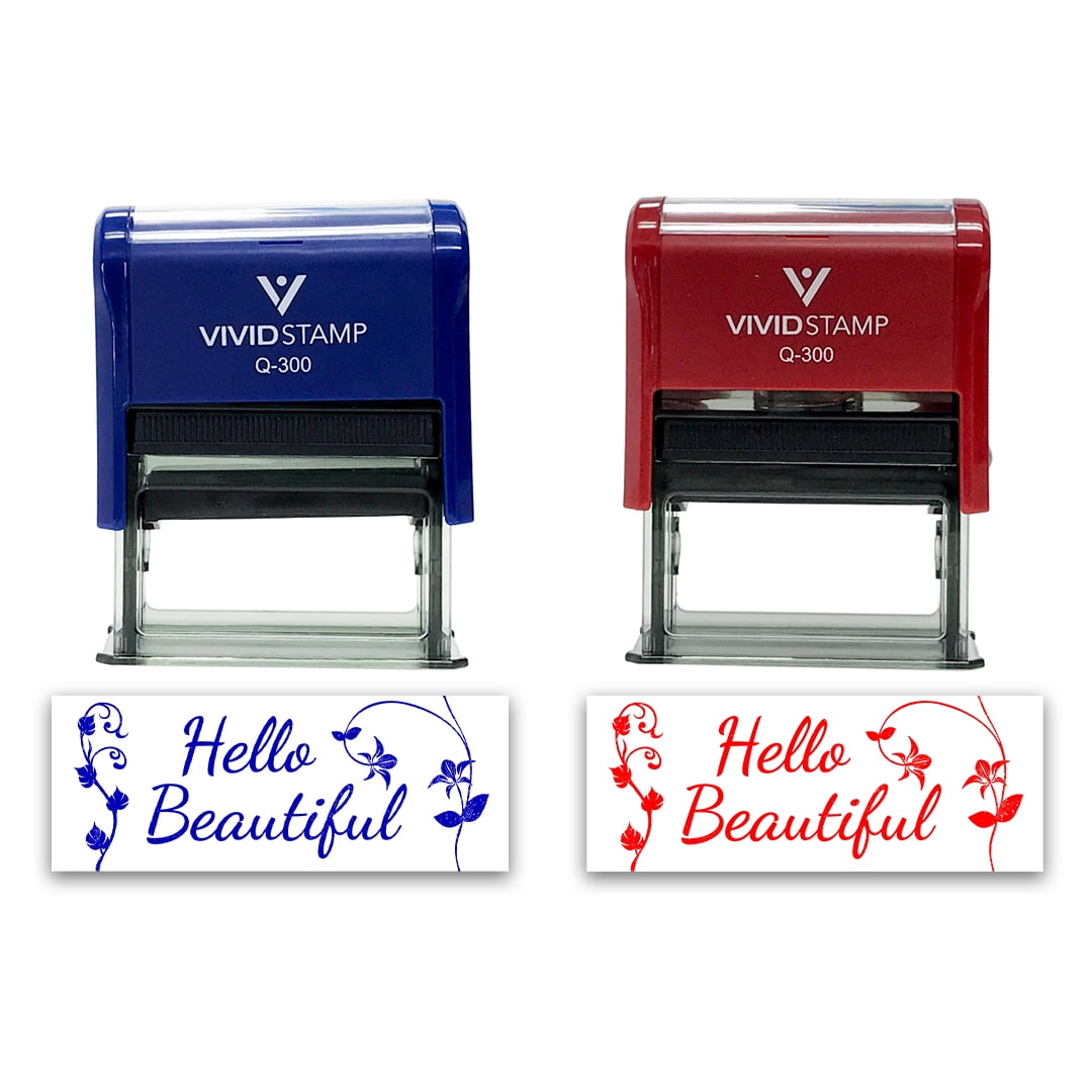 (3 pack) All Quality Hello Beautiful Self-Inking Rubber Stamp | Family & Friends | Novelty Homely Stamps (Black Ink) - Q-300