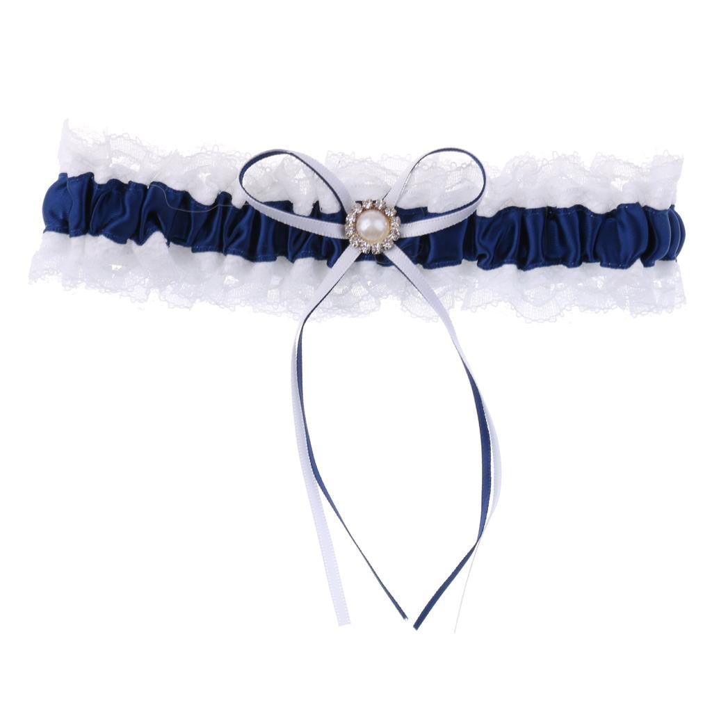 HILABEE 4xSatin Lace Wedding Bridal with Ribbon Bow Party Accessories Navy Blue 4 Pcs