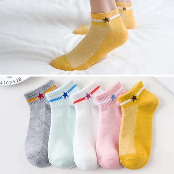 SPRING PARK 5Pairs Set Women Invisible Nonslip Star Print Boat Ankle Low Cut Cotton Sweat Socks